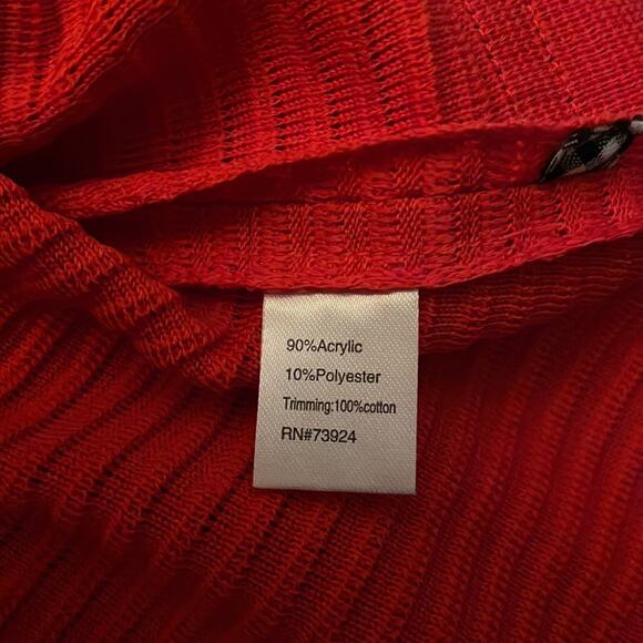 Ming Wang Poppy Red Gingham Trim Zip Front Long Sweater Jacket Womens S new nwt - Picture 12 of 16
